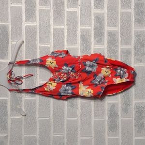 Ambrielle Women's Red Yellow Grey Hibiscus Floral Open Back One Piece Swimsuit